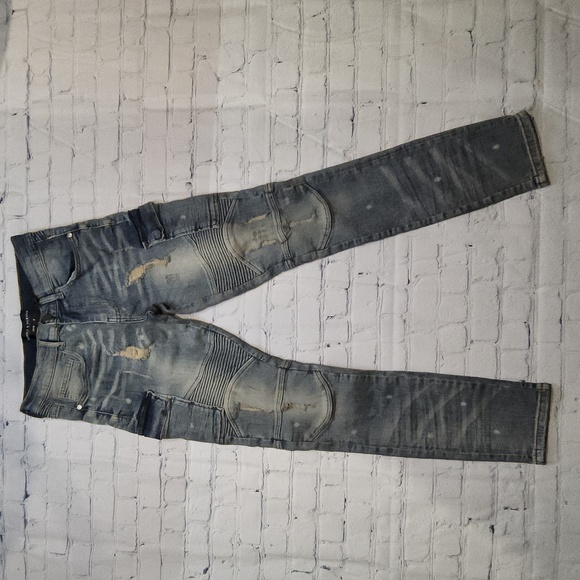 Mens Supply & Demand stone wash distressed cargo moto jeans pants skinny 30 W - Picture 4 of 5